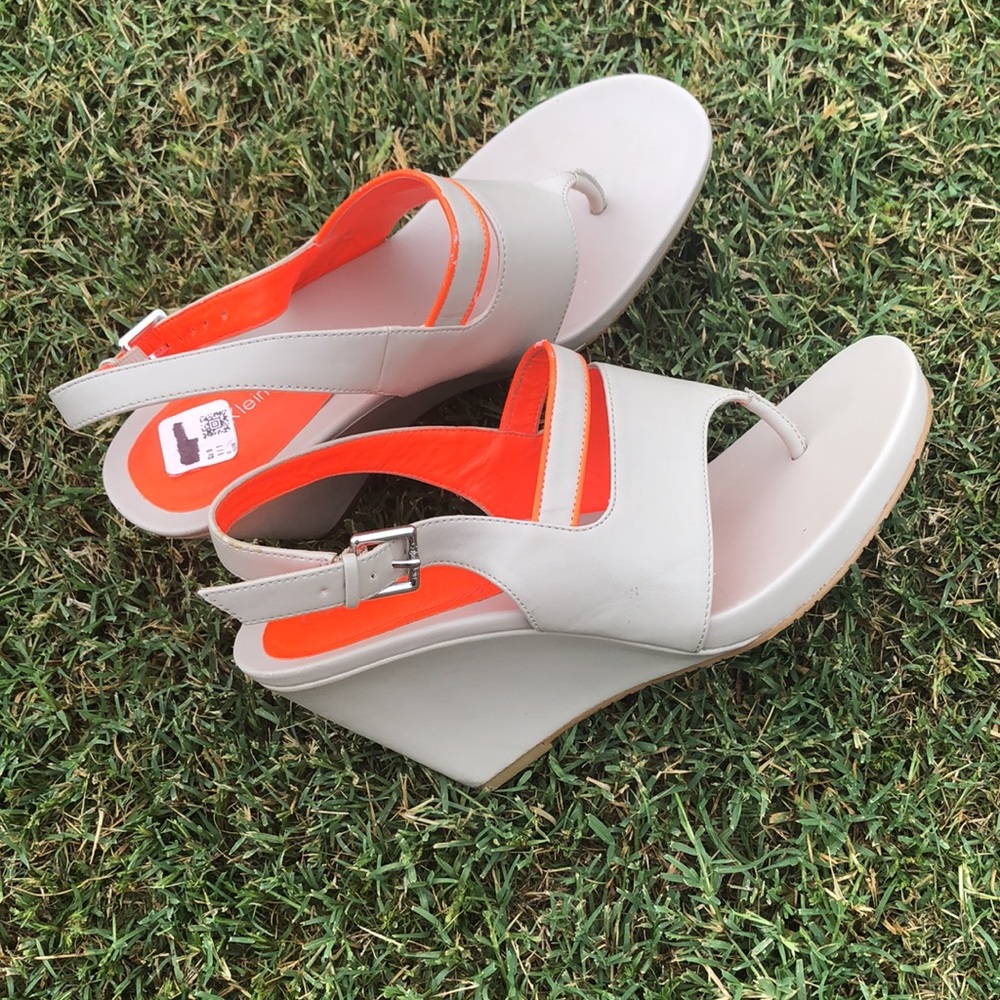Calvin Klein Taupe/Orange Wedge Sandals